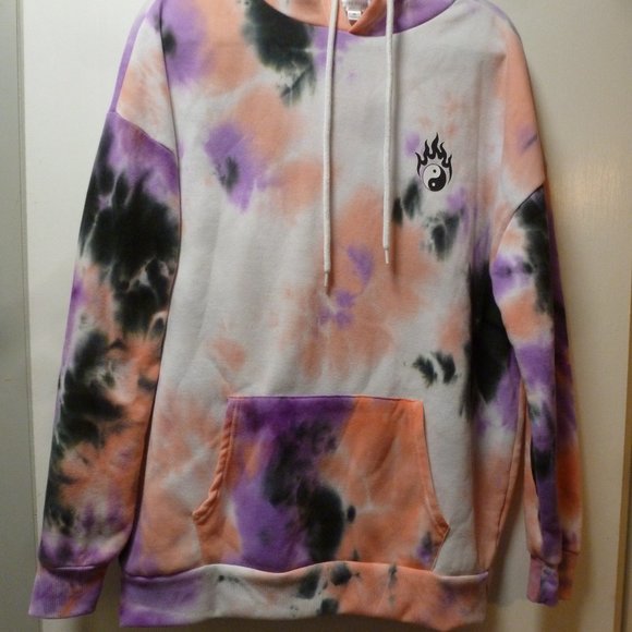 Orange Kiss Tops - Tie Dye Hoodie with front pocket and logo "KEEP THE MOOD" Women's